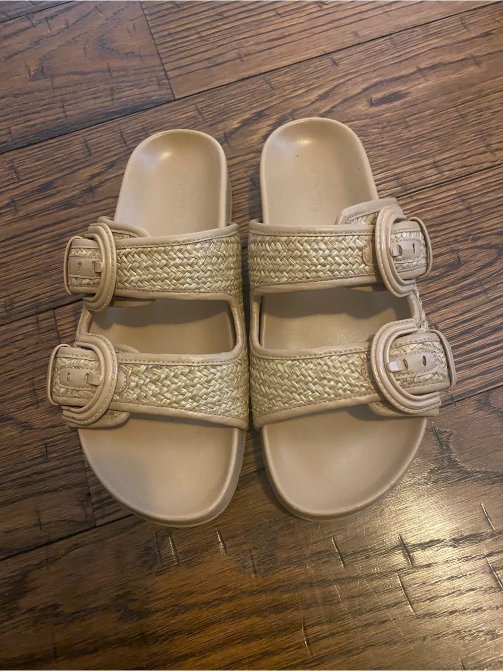 Vince Neutral Tan Double-Buckle Slide Sandals